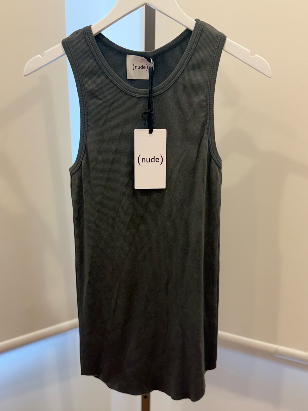 (nude) Ribbed Jersey Tank Top W/Logo - Asphalt